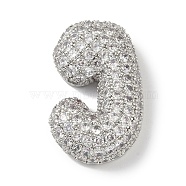 Rack Plating Brass Micro Pave Clear Cubic Zirconia Pendants, Long-Lasting Plated, Platium, Letter J, 30x18.5x6.5mm, Hole: 4x2.5mm(ZIRC-U002-P-J)