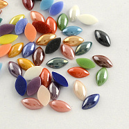 Pearlized Plated Opaque Glass Cabochons, Horse Eye, Mixed Color, 14x7x3.5mm(PORC-S779-7x14-M)