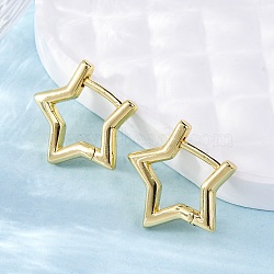 Brass Huggie Hoop Earrings, Long-Lasting Plated, Star, Real 18K Gold Plated, 19x21x2.5mm, Pin: 1mm(EJEW-F245-03G)