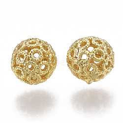 Brass Filigree Beads, Filigree Ball, Round, Nickel Free, Real 18K Gold Plated, 8mm, Hole: 1mm(KK-T038-116G)