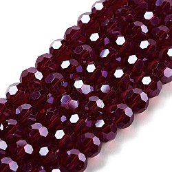 Electroplate Transparent Glass Beads Strands, Faceted, Round, Pearl Luster Plated, Dark Red, 10mm, Hole: 1.2mm, about 65~69pcs/strand, 23.03~24.49 inch(58.5~62.2cm)(EGLA-A035-T10mm-A02)