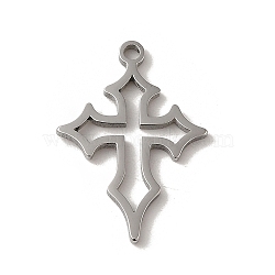 304 Stainless Steel Pendants, Laser Cut, Cross Charm, Stainless Steel Color, 22x16x1mm, Hole: 1.5mm(STAS-L022-318P)