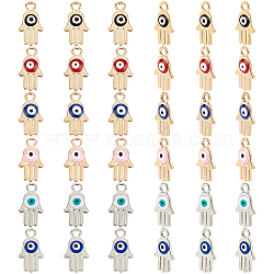 SUPERFINDINGS Alloy Charms, with Enamel, Religion, Hamsa Hand/Hand of Fatima /Hand of Miriam with Evil Eye, Mixed Color, 14.5x8x2.5mm, Hole: 1.8mm, 6 colors, 20pcs/color, 120pcs(ENAM-FH0001-03LG)