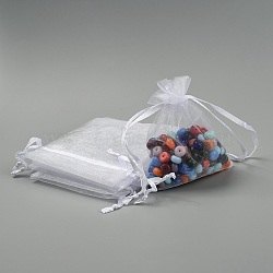 Organza Gift Bags with Drawstring, Jewelry Pouches, Wedding Party Christmas Favor Gift Bags, White, 10x8cm(OP059-1)