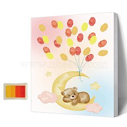 Canvas Fingerprint Painting, with Wood Frame and 1 Box Four Color Printing Mud and 2Pcs Traceless Nail, Bear Pattern, 24.5x19.5cm(DIY-WH0466-019)