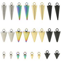 24Pcs 12 Styles 304 Stainless Steel Pendants, Spike/Cone Charm, Mixed Color, 7.5~18x3~7mm, Hole: 1.8~2mm, 2pcs/style(STAS-FS0002-24)