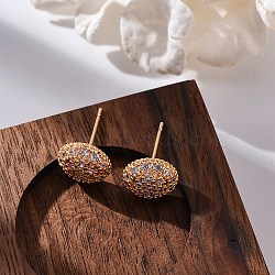 Brass Micro Pave Clear Cubic Zirconia Stud Earrings, Rack Plating, Long-Lasting Plated, Lead Free & Cadmium Free, Half Round, Golden, 10mm(EJEW-K300-18G)