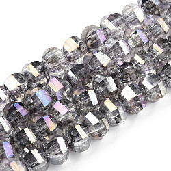 Transparent Electroplate Glass Beads Strands, AB Color Plated, Faceted, Round, Gray, 8x6mm, Hole: 1.2mm, about 60pcs/strand, 14.96 inch(38cm)(EGLA-N006-078A)