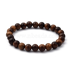 Unisex Natural Wood Beaded Stretch Bracelets, Round, Saddle Brown, Inner Diameter: 2-1/8 inch(5.5cm), Bead: 8.5mm(BJEW-JB05463-03)