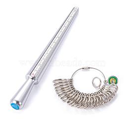 Jewelry Measuring Tool Sets, with Aluminium Ring Size Sticks Ring Mandrel and Alloy American Calibration Ring Sizers Professional Model, Platinum, Stick: 250x25mm, Ring: 11~22mm, 28pcs/set(TOOL-N005-01)