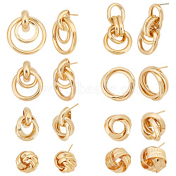 ANATTASOUL 8 Pairs 8 Style Iron & Alloy & 316 Surgical Stainless Steel Stud Earrings, Ring Knot Drop Earrings for Women, Golden, 19~44x19~30mm, 1 Pair/style(EJEW-AN0003-79)