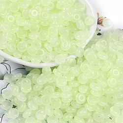 Transparent Colours Glass Seed Beads, Donut, Honeydew, 6.5x3mm, Hole: 1.8mm, about 1363pcs/pound(SEED-P008-01B-03)