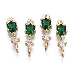 Brass Micro Pave Cubic Zirconia Links Connectors, with Glass, Long-Lasting Plated, Light Gold, Teardrop, Sea Green, 17x5x3.5mm, Hole: 1.5mm(X-KK-R111-007-A02)