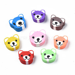 Handmade Polymer Clay Beads, Bear, Mixed Color, 8~11x9~11x4mm, Hole: 1.5mm(X-CLAY-S096-004)
