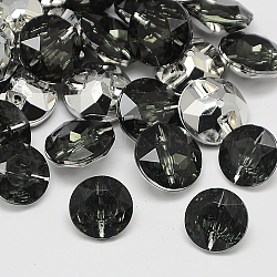 Taiwan Acrylic Rhinestone Buttons, Faceted, 1-Hole, Flat Round, Gray, 13x7mm, Hole: 1mm(BUTT-F020-13mm-27)