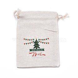 Christmas Cotton Cloth Storage Pouches, Rectangle Drawstring Bags, for Candy Gift Bags, Christmas Tree Pattern, 13.8x10x0.1cm(ABAG-M004-02F)