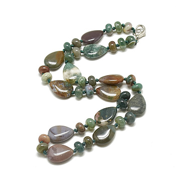 Natural Indian Agate Beaded Necklaces, with Alloy Lobster Clasps, teardrop, 18.1 inch~18.5  inch(46~47cm), Teardrop: 18x13x5.5mm