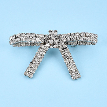 Crystal Rhinestone Bowknot Lapel Pin, Creative Brass Badge for Backpack Clothes, Silver, 40x70.5x18mm, Pin: 0.7mm