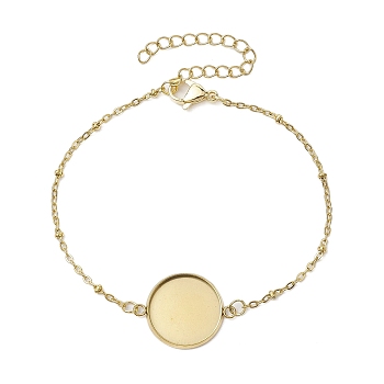 304 Stainless Steel Round Cabochon Setting Bracelets, Satellite Chain Bracelets Making, Golden, 18.9x0.2cm, Tray: 16mm