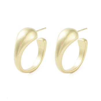 Brass Ring Stud Earrings, Half Hoop Earrings, Long-Lasting Plated, Lead Free & Cadmium Free, Real 18K Gold Plated, 27x10mm