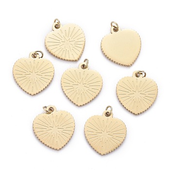 Ion Plating(IP) 304 Stainless Steel Charms, with Jump Ring, Laser Cut, Heart with Star, Golden, 13.5x12x0.8mm, Hole: 1.4mm