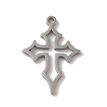 304 Stainless Steel Pendants, Laser Cut, Cross Charm, Stainless Steel Color, 22x16x1mm, Hole: 1.5mm