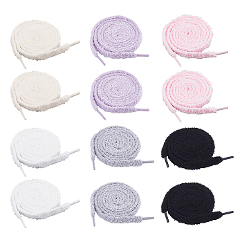 6 Pairs 6 Colors Polyester Shoelace Bands, Flat Fuzzy Shoe Laces, Mixed Color, 1180~1220x8.5~12.5x3.5mm, 1 pair/color
