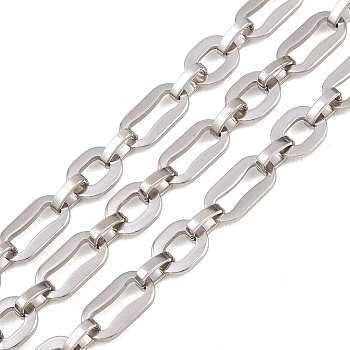 201 Stainless Steel Oval Link Chains, Unwelded, with Spool, Stainless Steel Color, link: 10.5x8.5x1.5mm and 14x7.5x1.6mm
