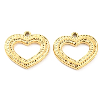 304 Stainless Steel Pendants, Heart Charms, Real 18K Gold Plated, 16x18x2mm, Hole: 1.5mm