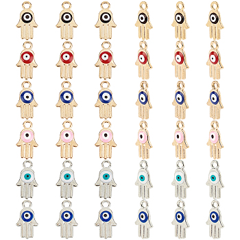 SUPERFINDINGS Alloy Charms, with Enamel, Religion, Hamsa Hand/Hand of Fatima /Hand of Miriam with Evil Eye, Mixed Color, 14.5x8x2.5mm, Hole: 1.8mm, 6 colors, 20pcs/color, 120pcs