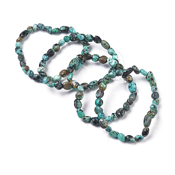 Natural Turquoise Bead Stretch Bracelets, Tumbled Stone, Nuggets, Inner Diameter: 2~2-1/4 inch(5.2~5.6cm)