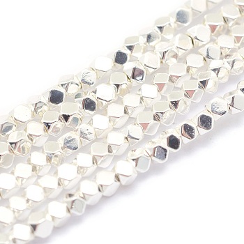 Electroplate Non-magnetic Synthetic Hematite Beads Strands, Grade AA, Long-Lasting Plated, Faceted, Cube, Silver Plated, 4x4x4mm, Hole: 0.8mm, about 96pcs/strand, 15.5 inch
