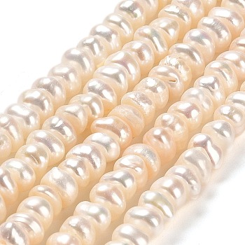 Natural Cultured Freshwater Pearl Beads Strands, Rondelle, Grade 3A, PeachPuff, 2.5~5.5x2~4mm, Hole: 0.8mm, about 98~100pcs/strand, 14.25 inch(36.2cm)