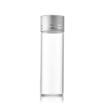 Clear Glass Bottles Bead Containers, Screw Top Bead Storage Tubes with Aluminum Cap, Column, Silver, 2.2x7cm, Capacity: 15ml(0.51fl. oz)