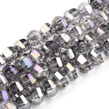 Transparent Electroplate Glass Beads Strands, AB Color Plated, Faceted, Round, Gray, 8x6mm, Hole: 1.2mm, about 60pcs/strand, 14.96 inch(38cm)