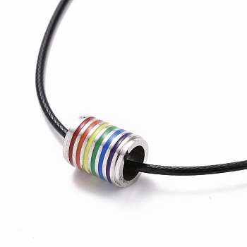 Pride Style 201 Stainless Steel Pendant Necklaces, with Enamel and Waxed Cord, Column, Colorful, Stainless Steel Color, 23.7 inch(60.2cm)