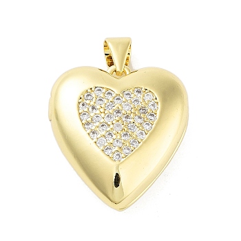 Rack Plating Brass Micro Pave Clear Cubic Zirconia Pendants, Cadmium Free & Lead Free, Long-Lasting Plated, Real 18K Gold Plated, Heart, Heart, 21x19x8mm, Hole: 5x3.5mm