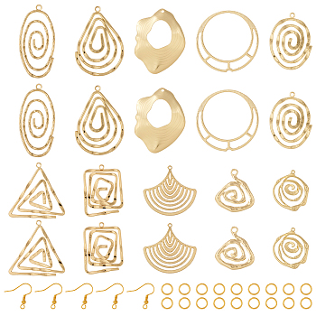 Pandahall DIY Geometry Earring Making Kit, Including Vortex & Oval & Triangle & Fan Alloy Pendants, Brass Earring Hooks & Jump Rings, Light Gold, 80Pcs/box