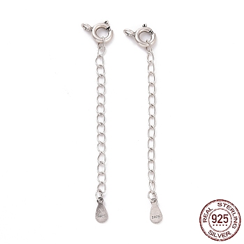925 Sterling Silver Chain Extenders, with Spring Ring Clasps & Charms, Teardrop, Antique Silver, 60x5.8mm, Hole: 1.6mm