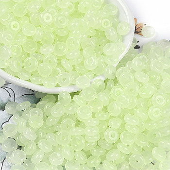 Transparent Colours Glass Seed Beads, Donut, Honeydew, 6.5x3mm, Hole: 1.8mm, about 1363pcs/pound