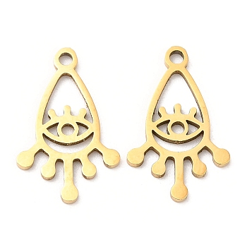 Ion Plating(IP) 316L Surgical Stainless Steel Pendants, Laser Cut, Teardrop with Eye Charm, Real 18K Gold Plated, 17x10.5x1mm, Hole: 1.2mm