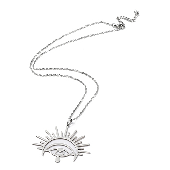 201 Stainless Steel Sun with Eye Pendant Necklace with Cable Chains, Stainless Steel Color, 18.11 inch(46cm)