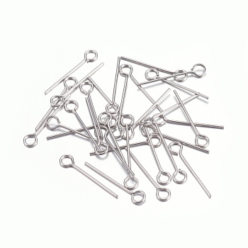 304 Stainless Steel Eye Pins, Stainless Steel Color, 16mm, Hole: 2mm, Pin: 0.6mm