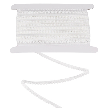 30 Yards Nylon Elastic Wavy Edged Flower Lace Ribbon, for Clothes Decoration, White, 3/8 inch(10mm)