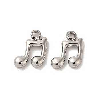 304 Stainless Steel Charms, Musical Note Charm, Stainless Steel Color, 9x7x1.5mm, Hole: 1mm