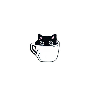 Alloy Enamel Pin, Brooch for Backpack Clothes, Cup with Cat, Black, 25.6x28mm
