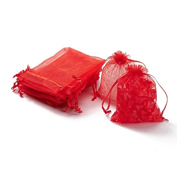 Organza Gift Bags with Drawstring, Jewelry Pouches, Wedding Party Christmas Favor Gift Bags, Red, 12x9cm
