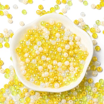 Glass Beads, Round, Mixed Style, Yellow, 4~4.5x4mm, Hole: 0.8mm, about 1000pcs/1 bag
