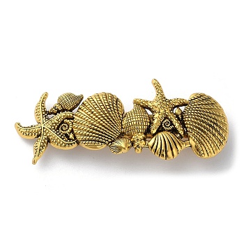 Shell Starfish Alloy Hair Barrettes, Hair Accessories for Women Girl, Antique Golden, 94x37.5x15mm