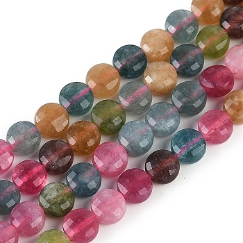 Natural White Jade Imitation Tourmaline Beads Strands, Dyed, Faceted, Flat Round, Colorful, 6.5x6mm, Hole: 1mm, about 61pcs/strand, 14.96''(38cm)